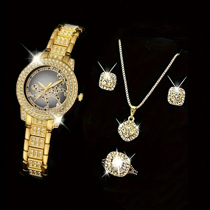 Luxury Watch Gift For Her - 5개/세트 여성용 시계 치타 레오파드 쿼츠