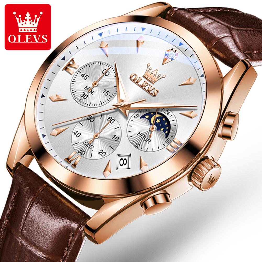 Luxury Watch Magazine - OLEVS 남성용 가죽 쿼츠 시계, 방수