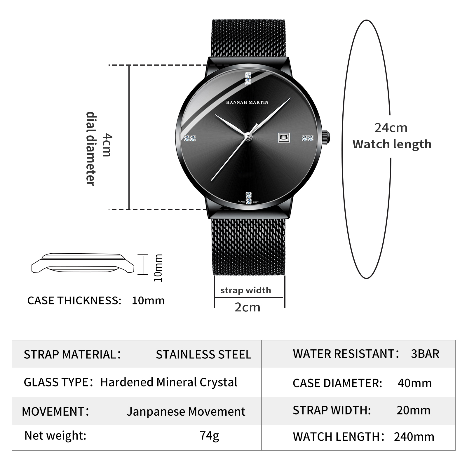 한나 마틴 남성용 시계, 스테인리스 스틸 소재, 클래식 - Luxury Watch Top 10 리뷰 및 가격
