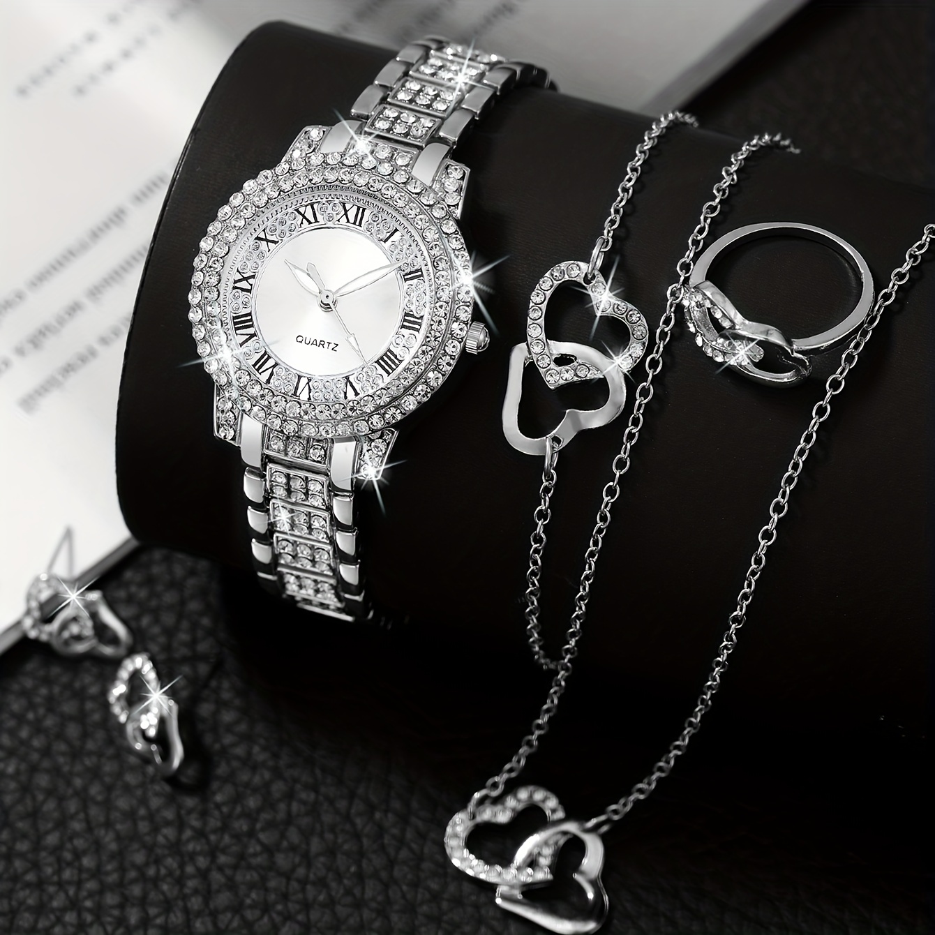 6개/세트 여성용 시계 럭셔리 라인스톤 쿼츠 시계 로마 - Luxury Watch Gift For Her 리뷰 및 가격