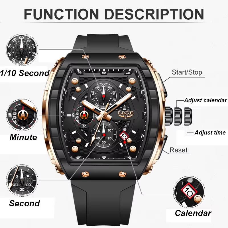 LIGE 최고급 브랜드 남성용 시계 사각 쿼츠 손목시계 - Luxury Watch Investment 리뷰 및 가격
