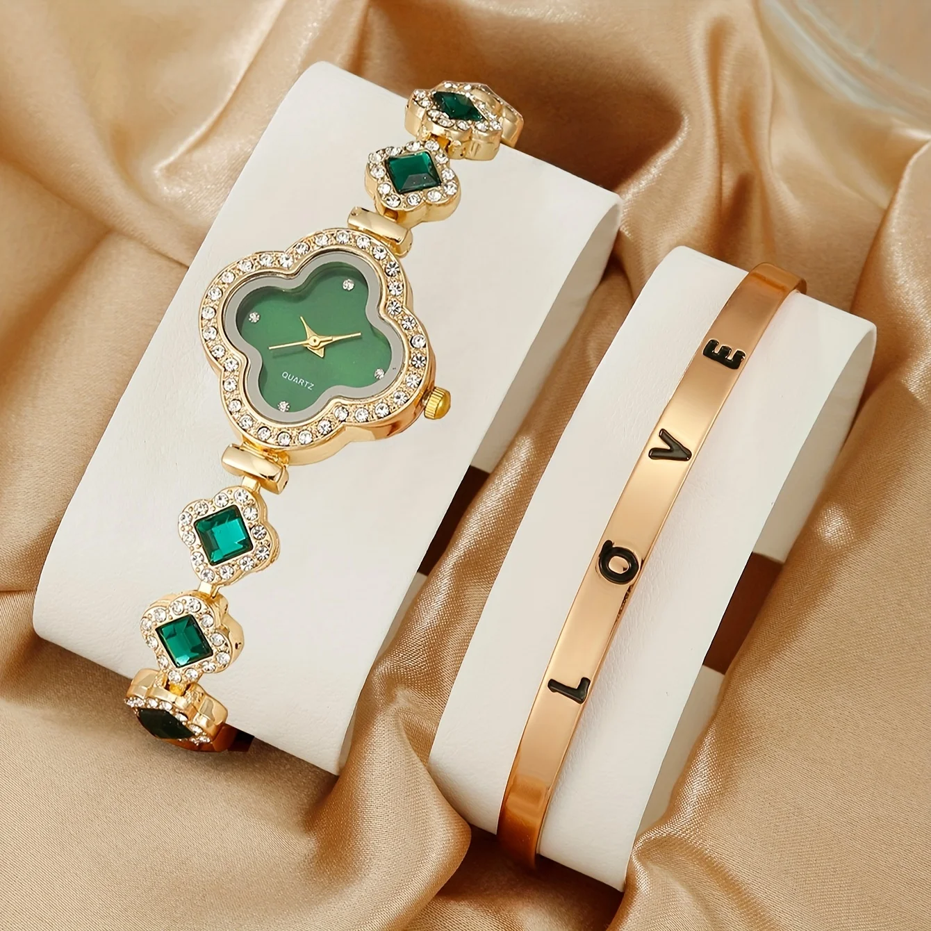 2 개/대 여성용 시계 럭셔리 라인 석 클로버 포인터  - Luxury Watch Gift For Her 리뷰 및 가격