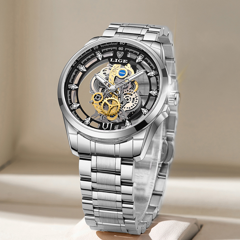 LIGE 패션 최고급 남성용 시계 스켈레톤 오토매틱 쿼 - Luxury Watch Magazine 리뷰 및 가격