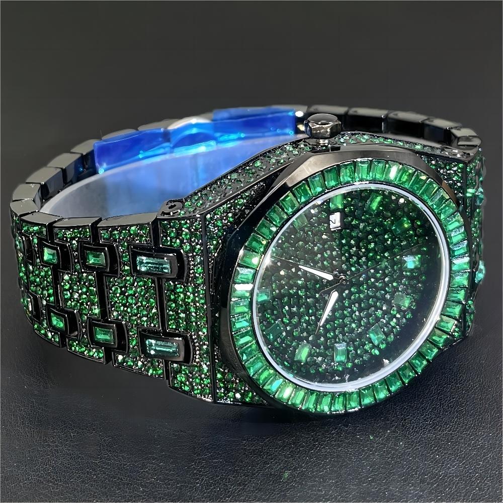 남성용 2024 힙합 그린 다이아몬드 시계, 자동 날짜 - Luxury Watch Iceberg 리뷰 및 가격