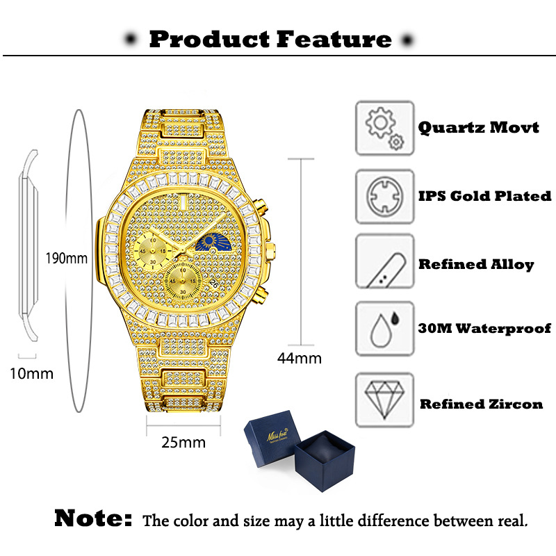 MISSFOX 남성용 럭셔리 골드 시계, 아이스 아웃  - Luxury Watch Iceberg 리뷰 및 가격