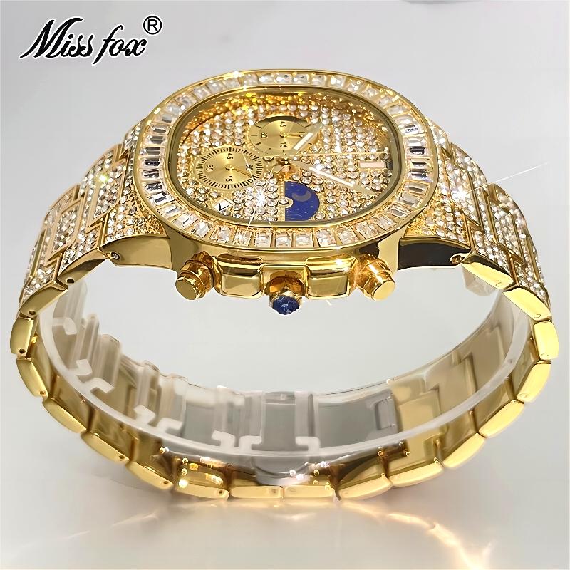 MISSFOX 남성용 럭셔리 골드 시계, 아이스 아웃  - Luxury Watch Iceberg 리뷰 및 가격