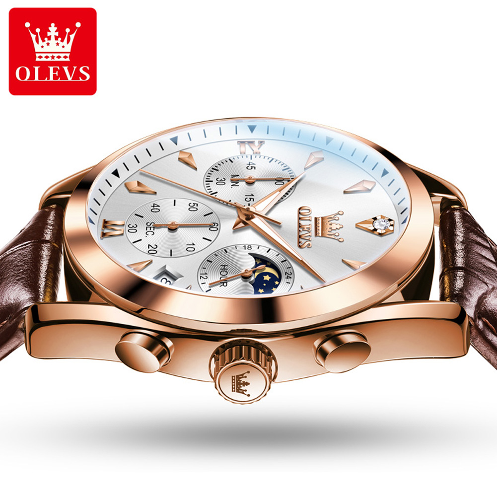 OLEVS 남성용 가죽 쿼츠 시계, 방수 야광 달력,  - Luxury Watch Magazine 리뷰 및 가격